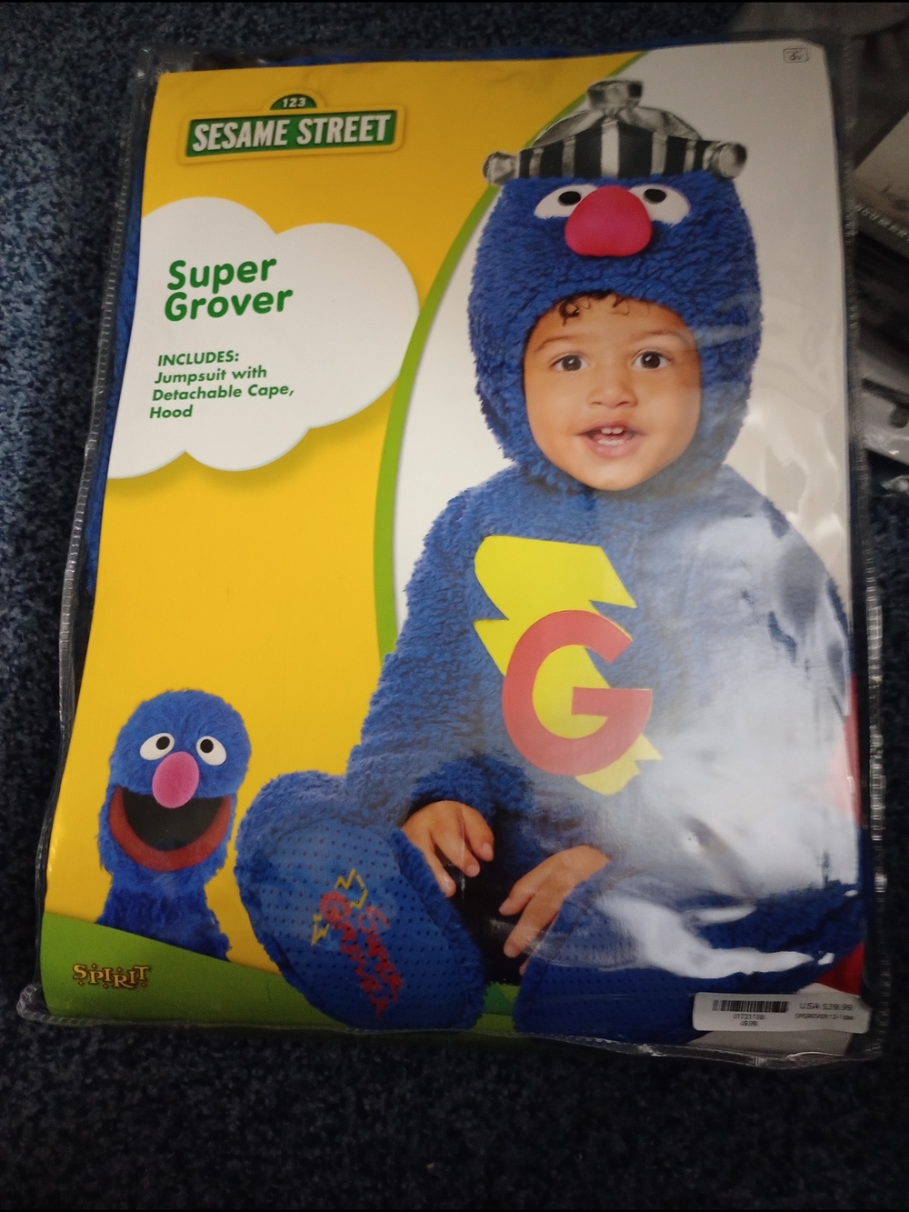 Sesame Street Super Grover Blue Kids Costume - Jumpsuit with Hood & Cape